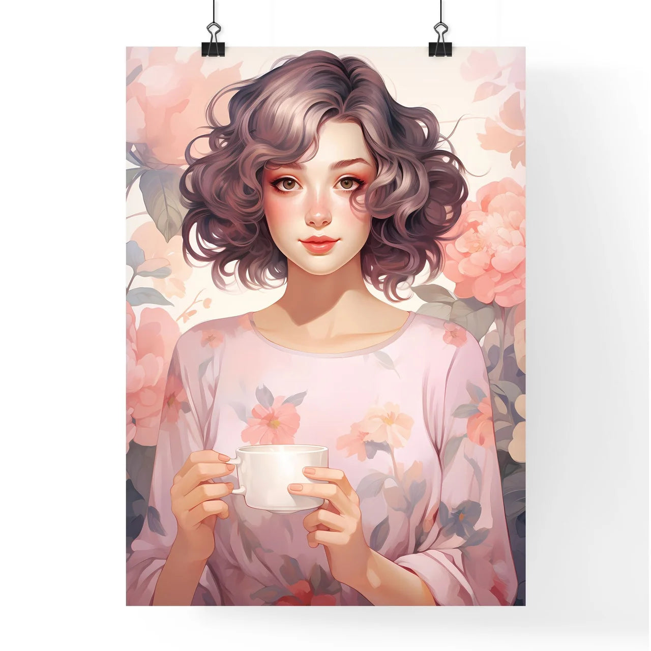 Woman Holding A Cup Art Prin Poster