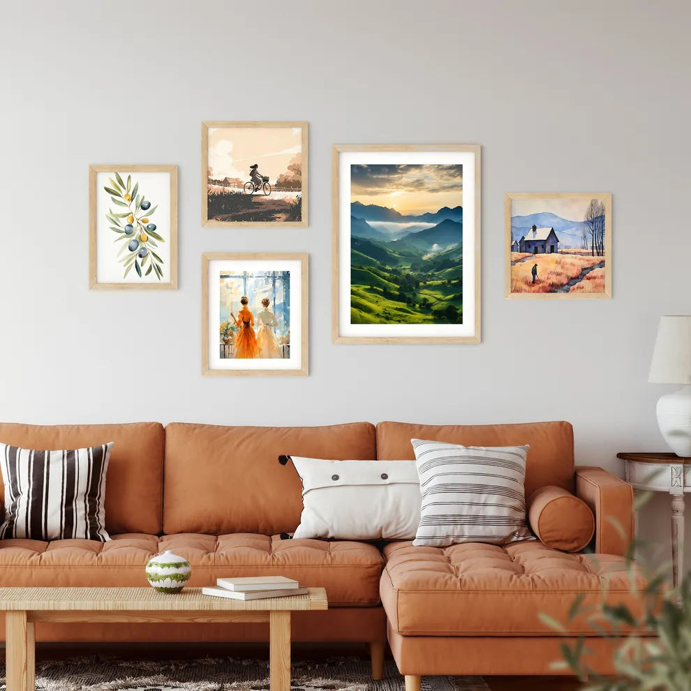 Green Hills With Trees And Mountains In The  Framed Print