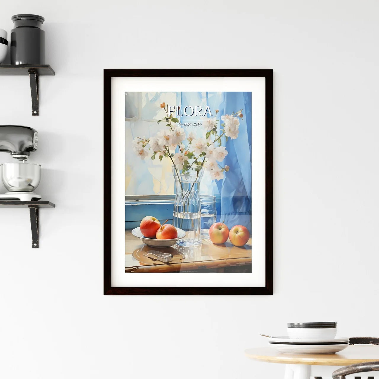 Vase Of Flowers And Apples On A Table Art Pr Framed Print