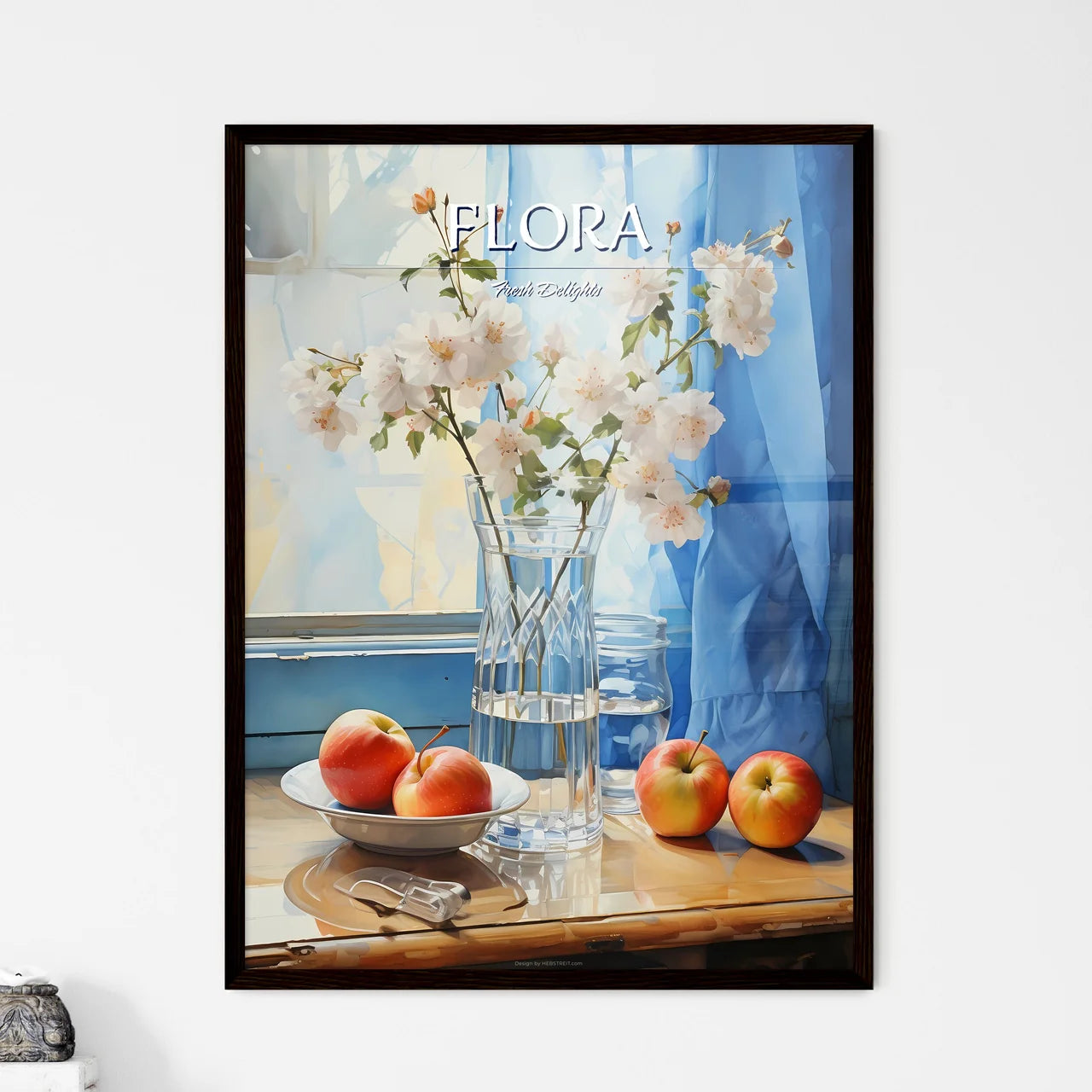 Vase Of Flowers And Apples On A Table Art Pr - Framed Art Print