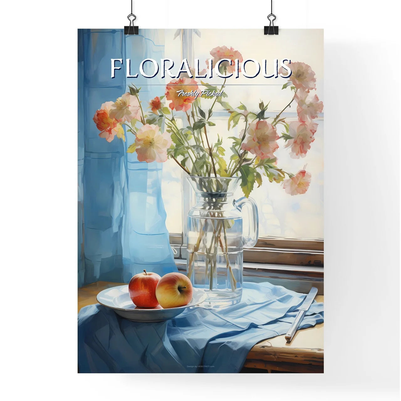Vase Of Flowers And Apples On A Plate Art Pr Poster