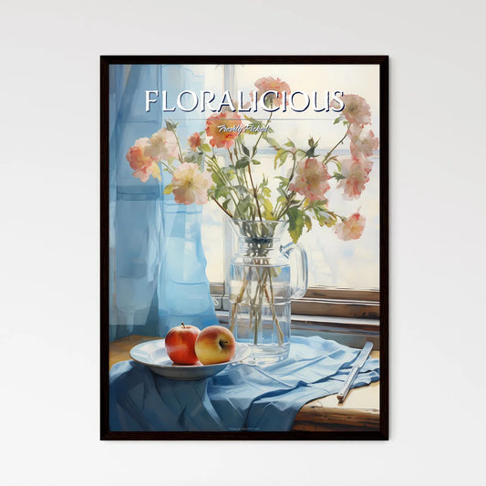 Vase Of Flowers And Apples On A Plate Art Pr - Framed Art Print
