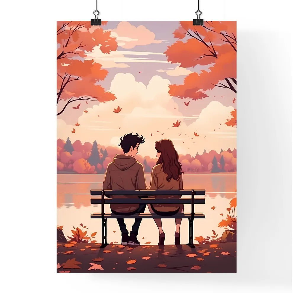 Man And Woman Sitting On A Bench Looking At  Poster