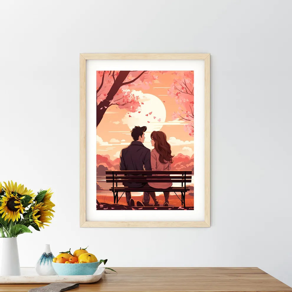 Man And Woman Sitting On A Bench Looking At  - Kitchen Hangings