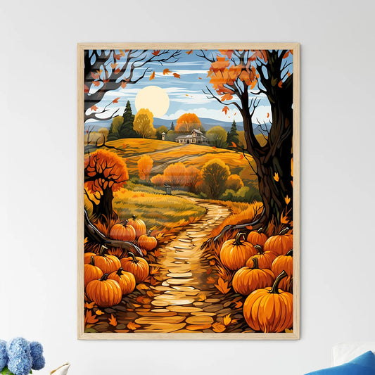 Painting Of A Path With Pumpkins And Trees A - Framed Art Print