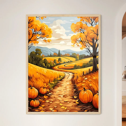 Road Through A Field With Pumpkins Art Prin - Framed Art Print