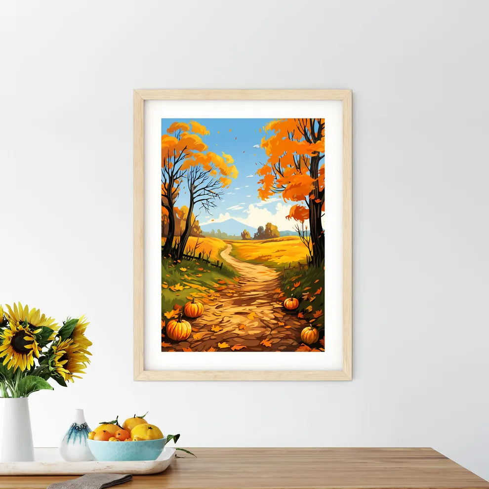 Painting Of A Path With Pumpkins And Trees A - Kitchen Hangings