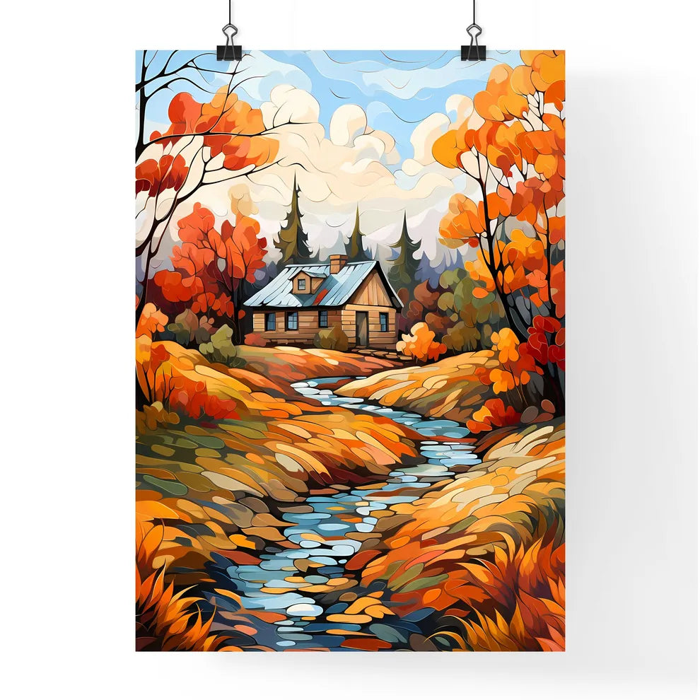 Painting Of A House By A Stream Art Print Poster