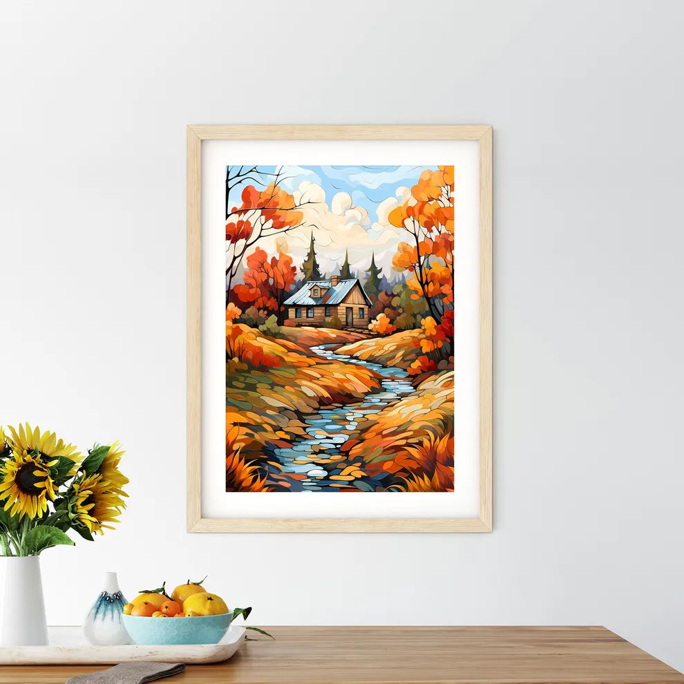 Painting Of A House By A Stream Art Print Size Chart