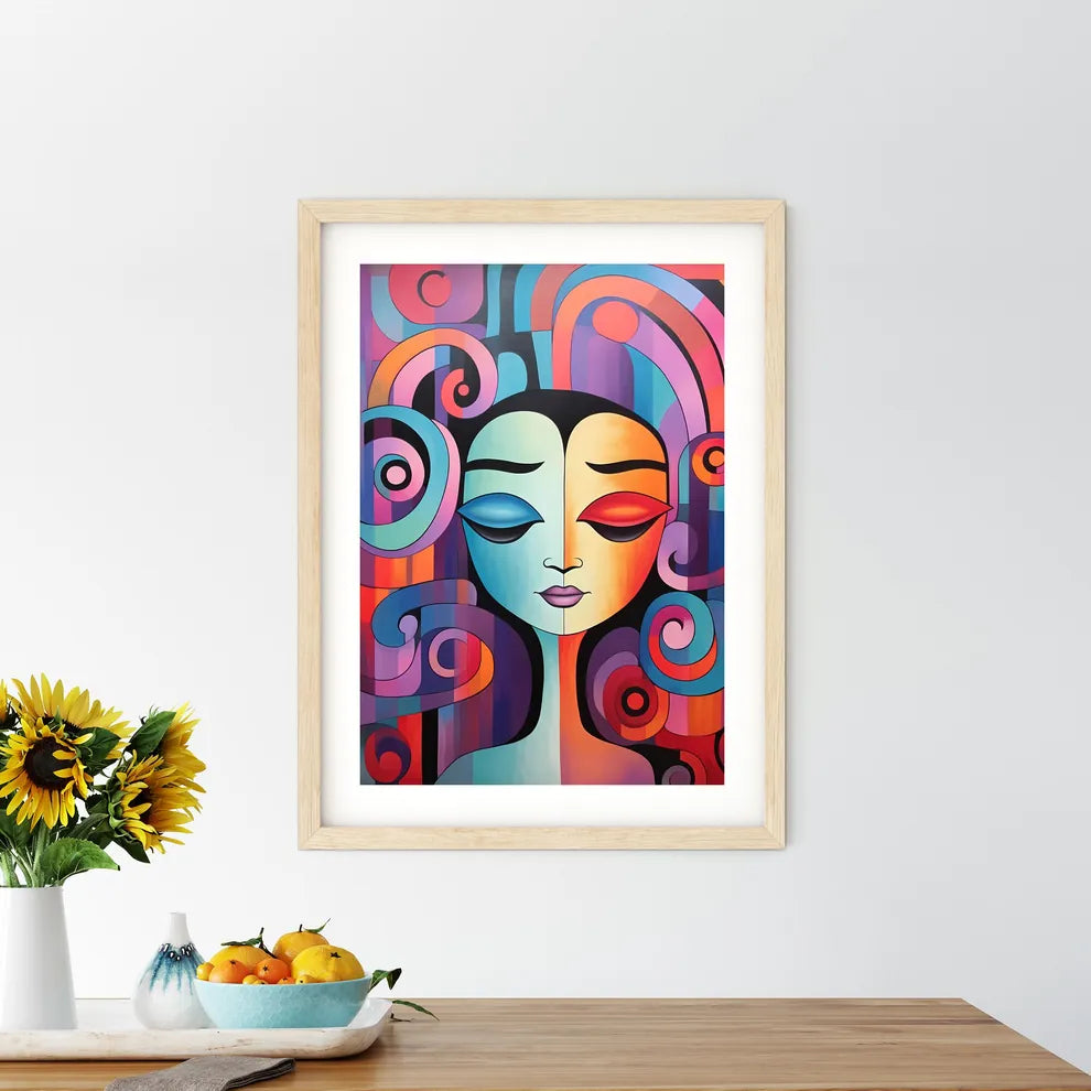 Painting Of A Woman With Colorful Swirls Art - Kitchen Hangings