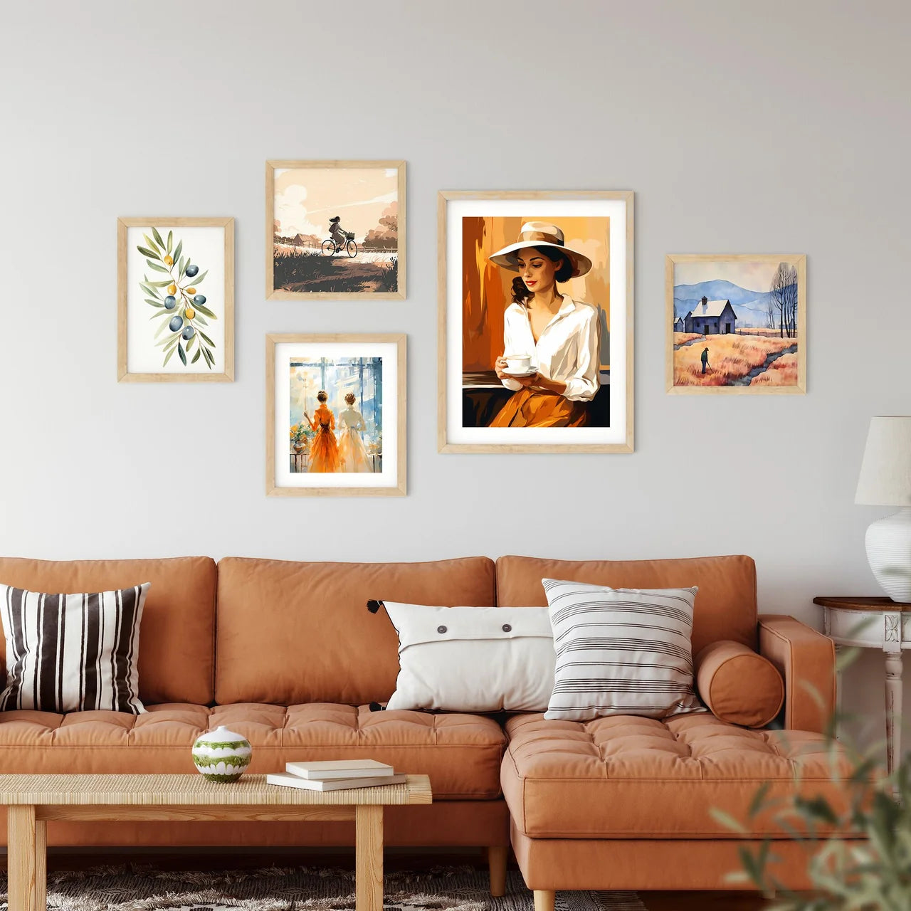 Woman In A Hat Holding A Cup Art Prin Framed Print