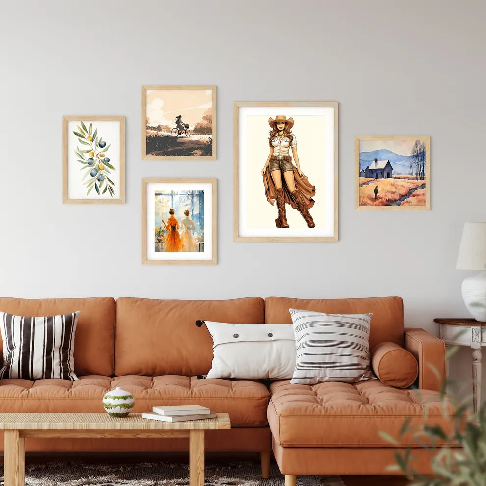 Woman In Cowboy Boots And A White Shirt Art  Framed Print