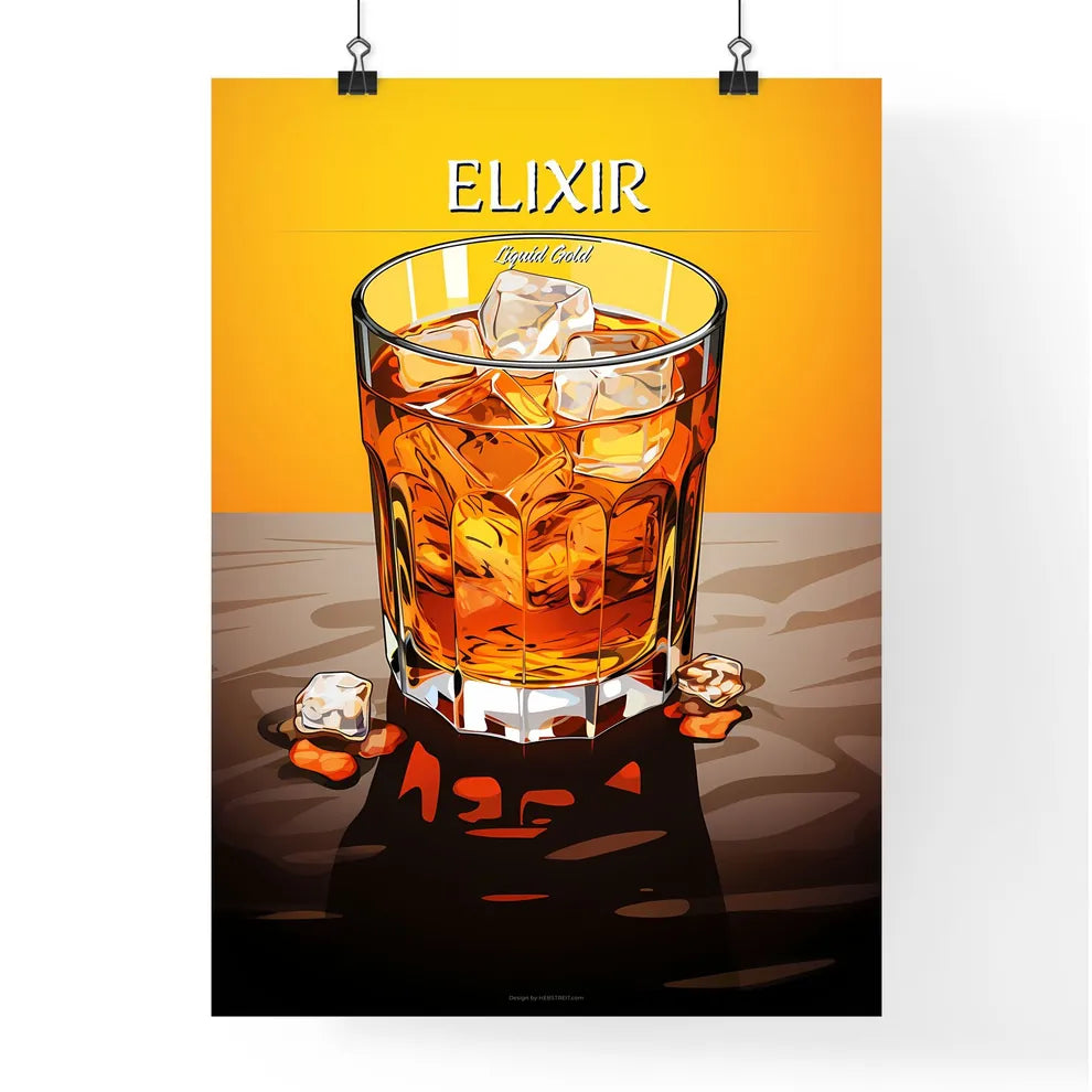 Glass Of Amber Liquid With Ice Cubes Art Pri Poster