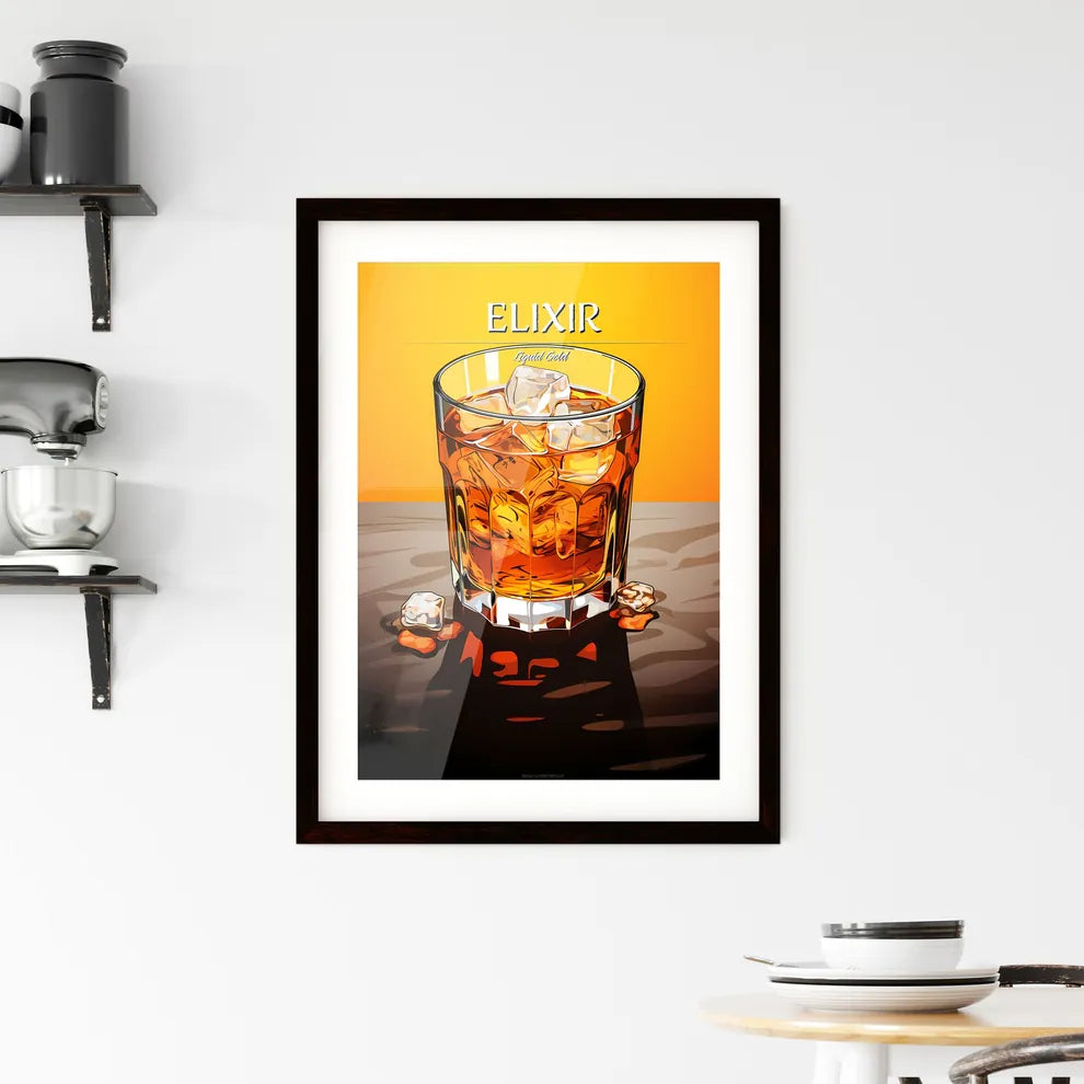 Glass Of Amber Liquid With Ice Cubes Art Pri Framed Print