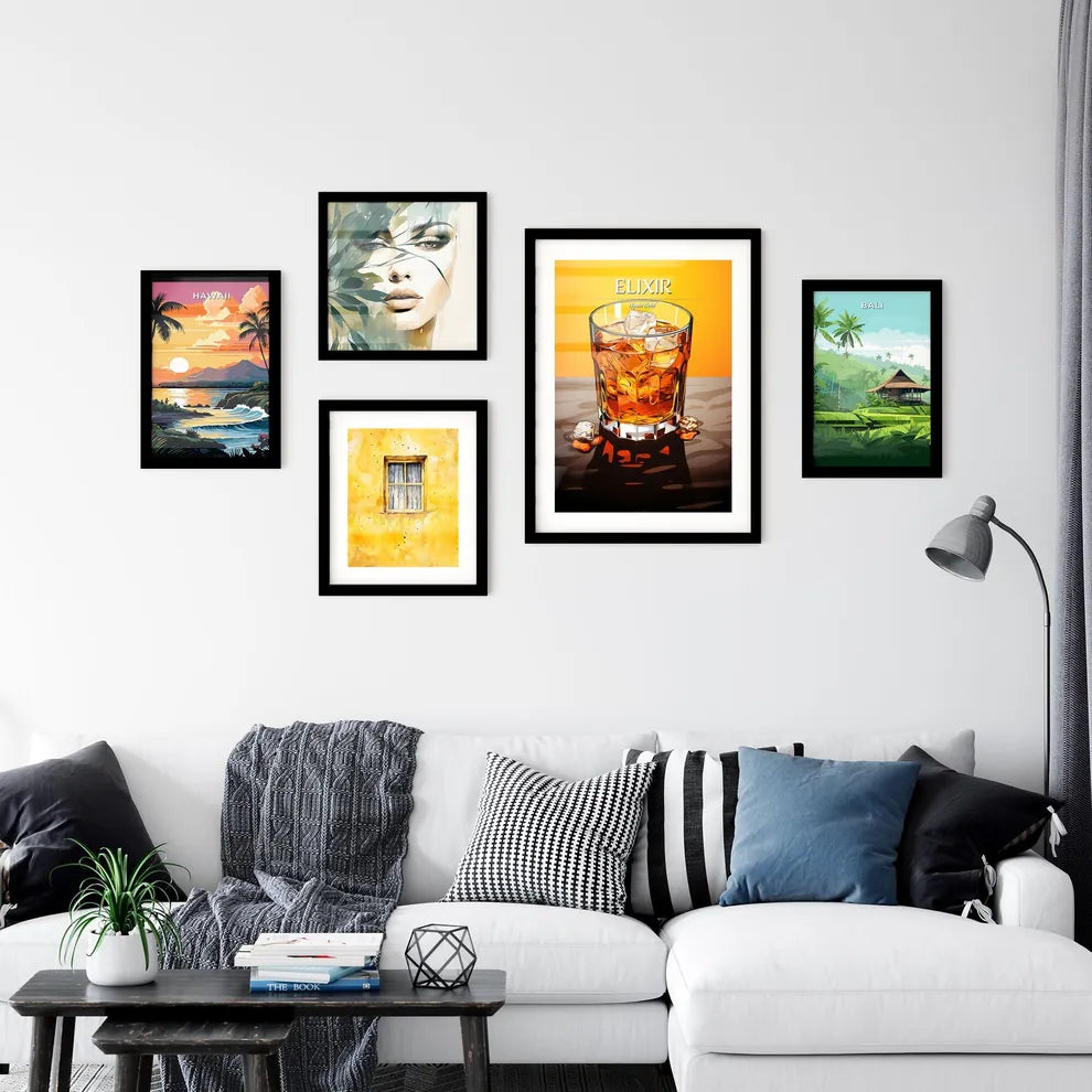 Glass Of Amber Liquid With Ice Cubes Art Pri Wall Art