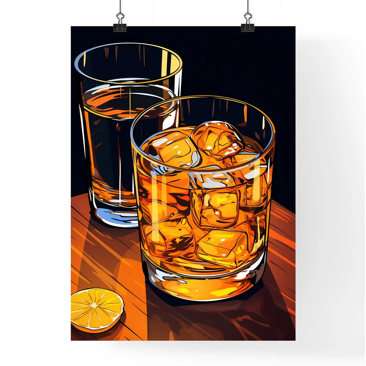 Two Glasses Of Liquid With Ice And A Lemon A Poster