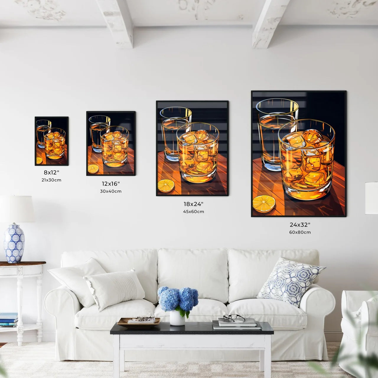 Two Glasses Of Liquid With Ice And A Lemon A Wall Art