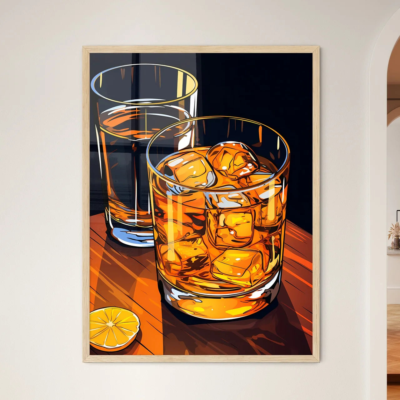 Two Glasses Of Liquid With Ice And A Lemon A - Framed Art Print