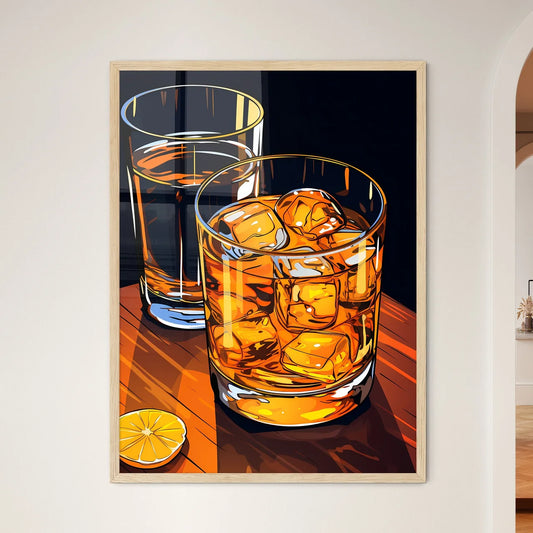 Two Glasses Of Liquid With Ice And A Lemon A - Framed Art Print