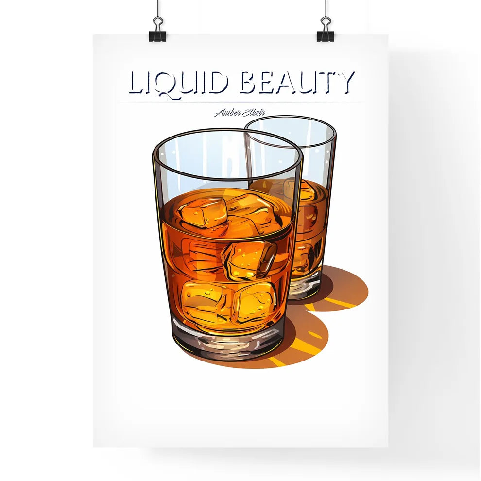 Two Glasses Of Amber Liquid With Ice Cubes A Poster