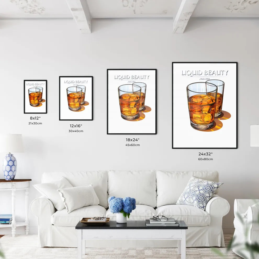 Two Glasses Of Amber Liquid With Ice Cubes A - Kitchen Hangings