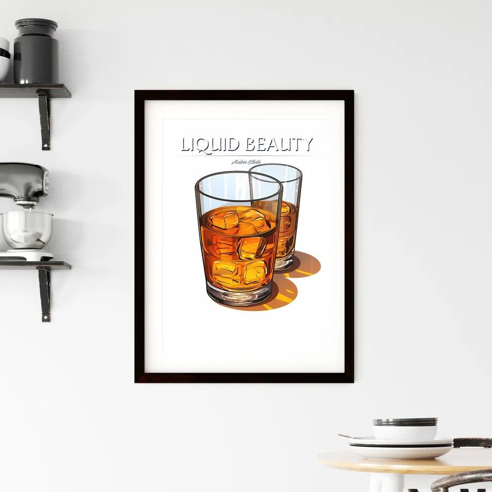 Two Glasses Of Amber Liquid With Ice Cubes A Framed Print