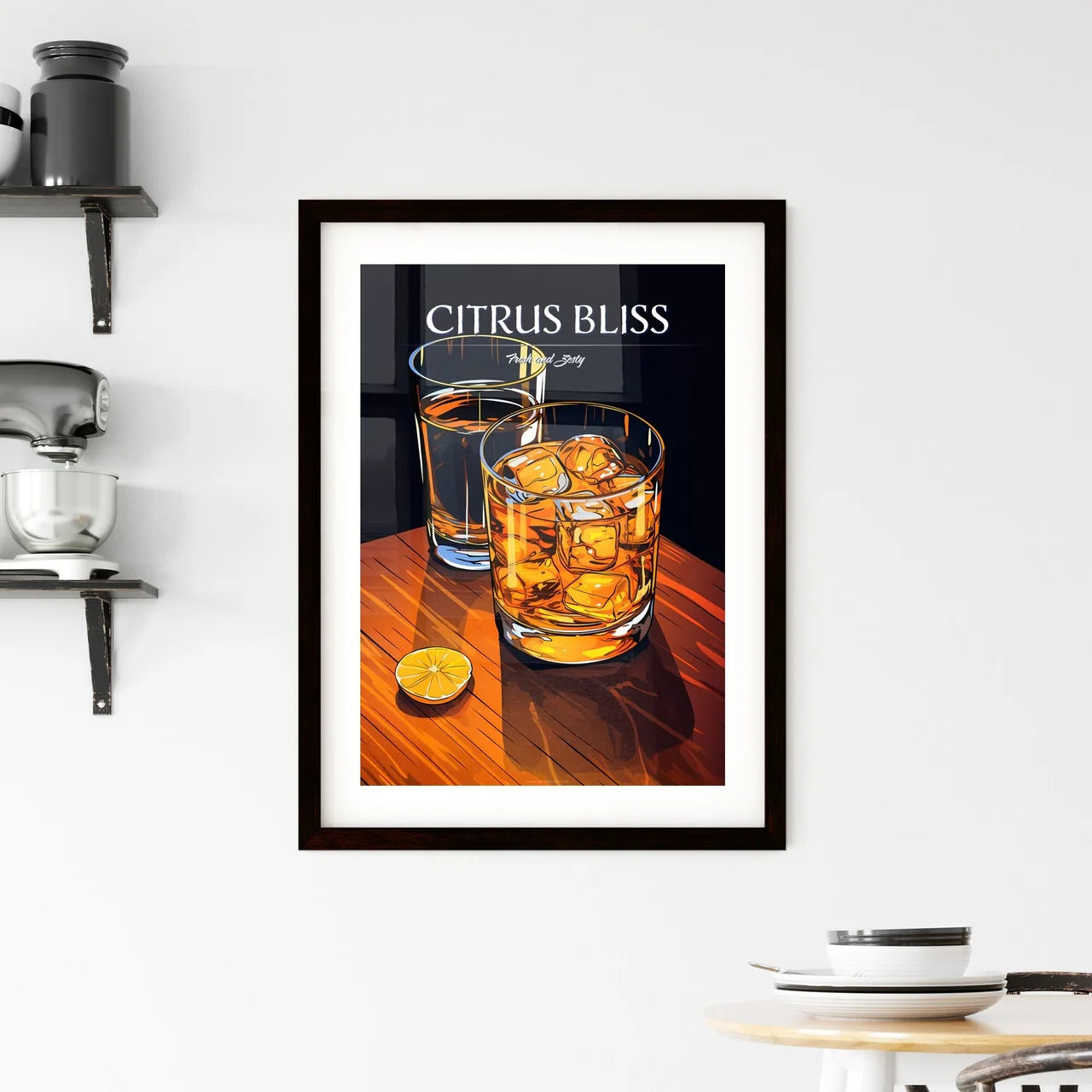 Two Glasses Of Liquid And A Slice Of Lemon A Framed Print