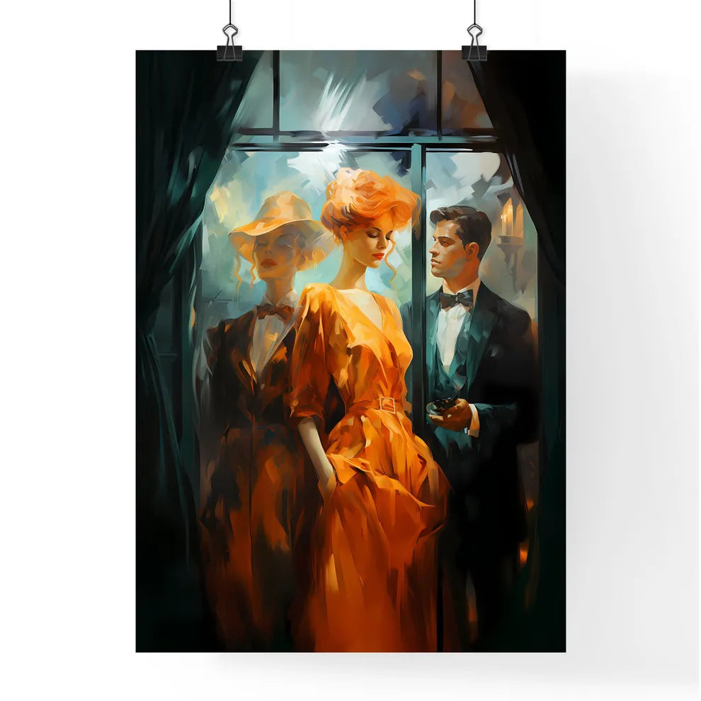 Painting Of A Woman In An Orange Dress And A Poster