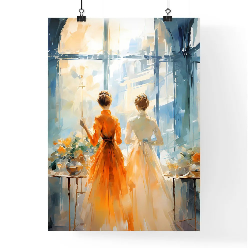Painting Of Two Women In Dresses Looking Out Poster