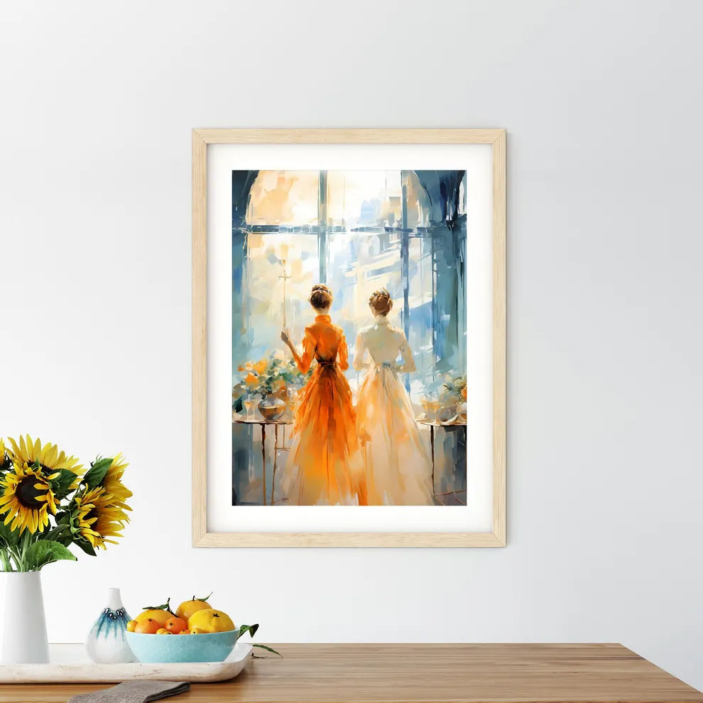 Painting Of Two Women In Dresses Looking Out - Kitchen Hangings