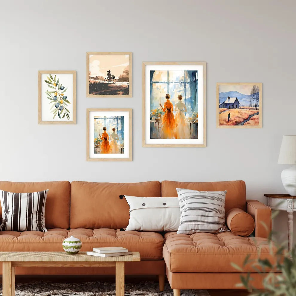 Painting Of Two Women In Dresses Looking Out Framed Print