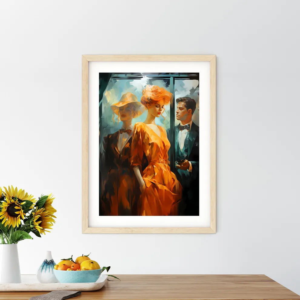 Painting Of A Woman In An Orange Dress And A - Kitchen Hangings