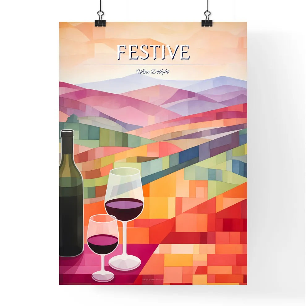 Wine Bottle And Glasses With A Landscape Beh Poster