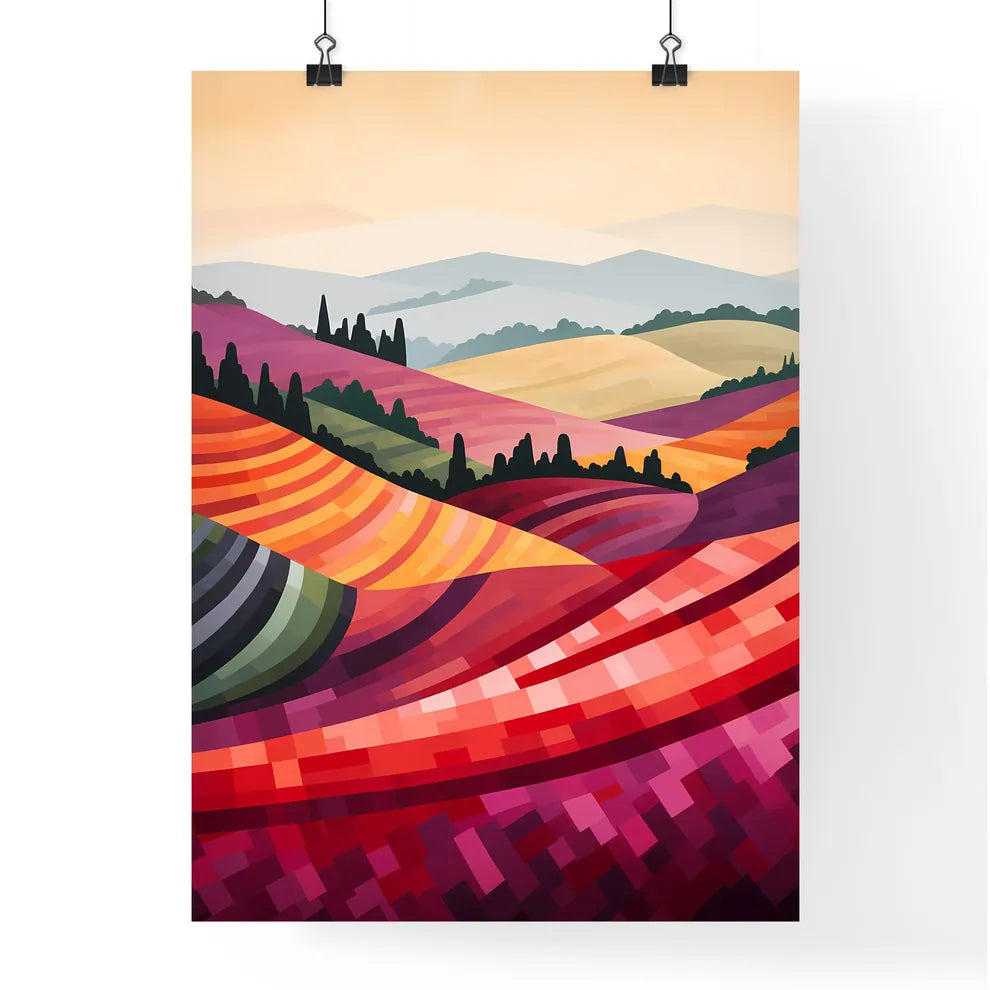Colorful Landscape With Trees And Hills Art  Poster