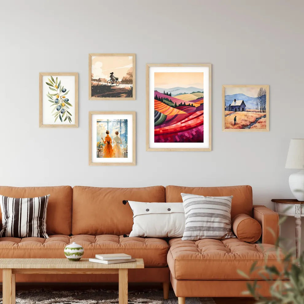 Colorful Landscape With Trees And Hills Art  Framed Print