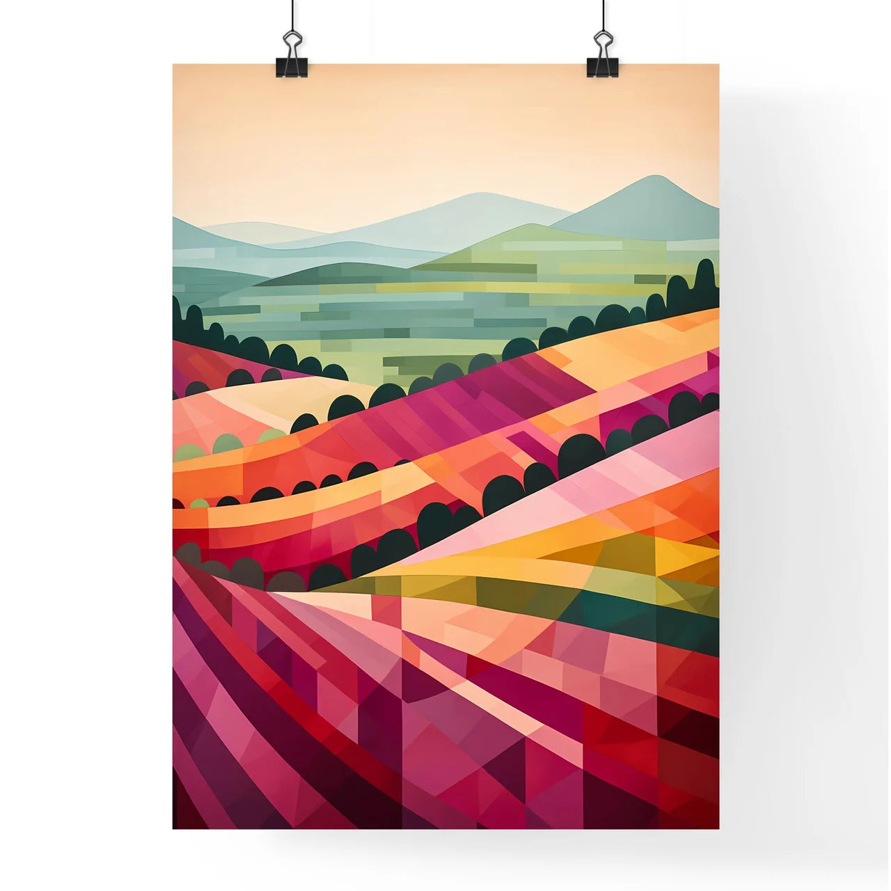 Colorful Landscape With Hills And Hills Art  Poster