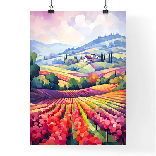 Painting Of A Farm With Trees And A House In Poster