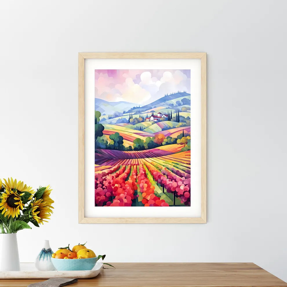 Painting Of A Farm With Trees And A House In - Kitchen Hangings