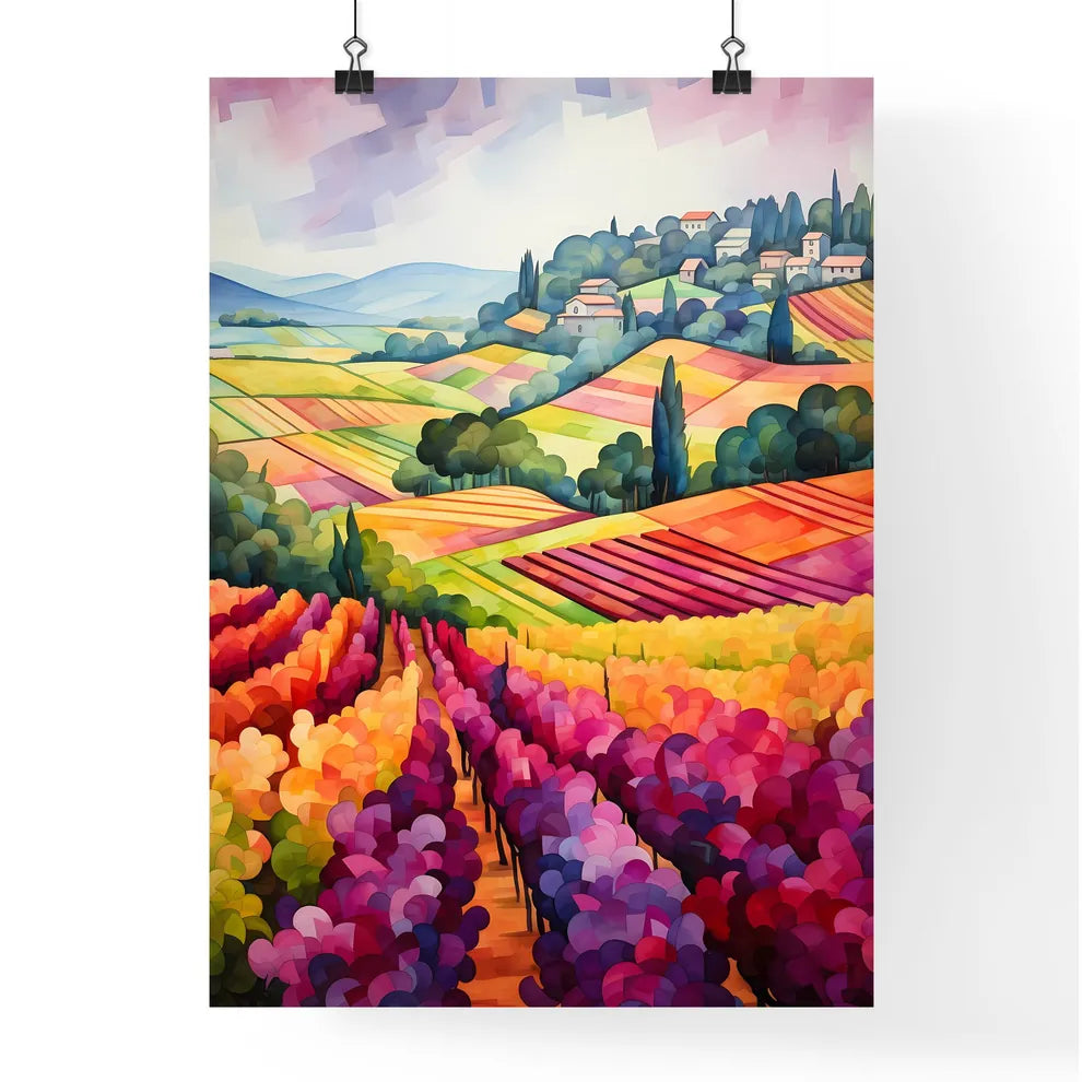 Painting Of A Landscape With Colorful Fields Poster