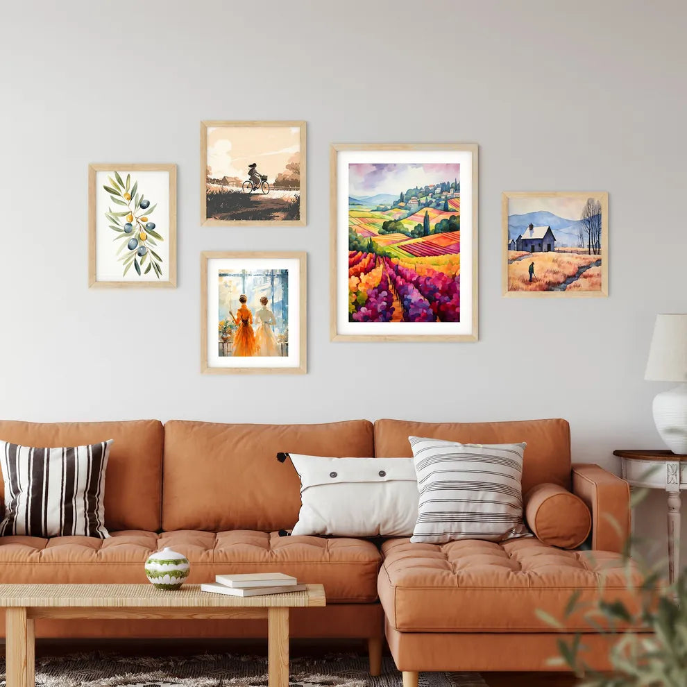 Painting Of A Landscape With Colorful Fields Framed Print