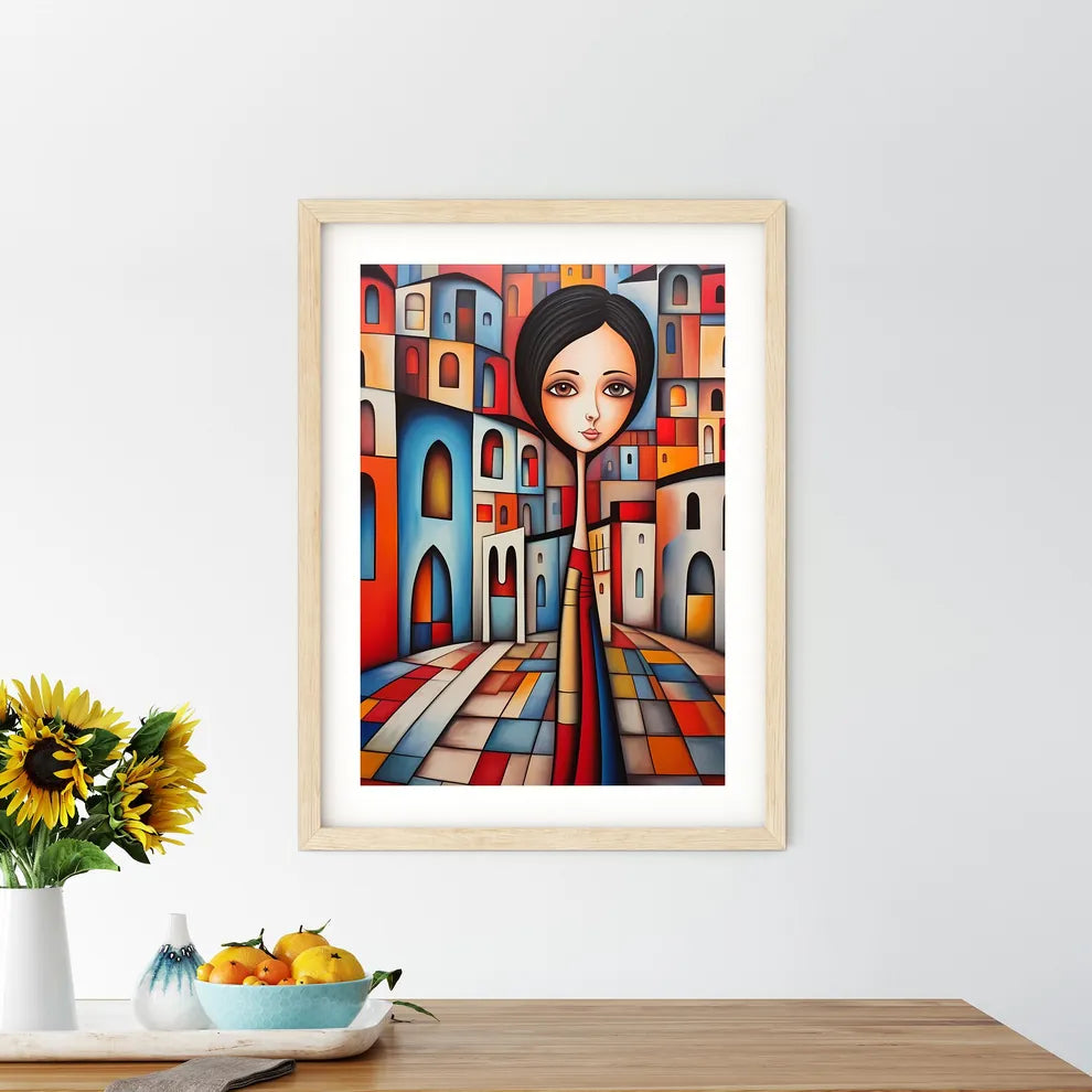 A Painting Of A Woman In A City Art Print Size Chart