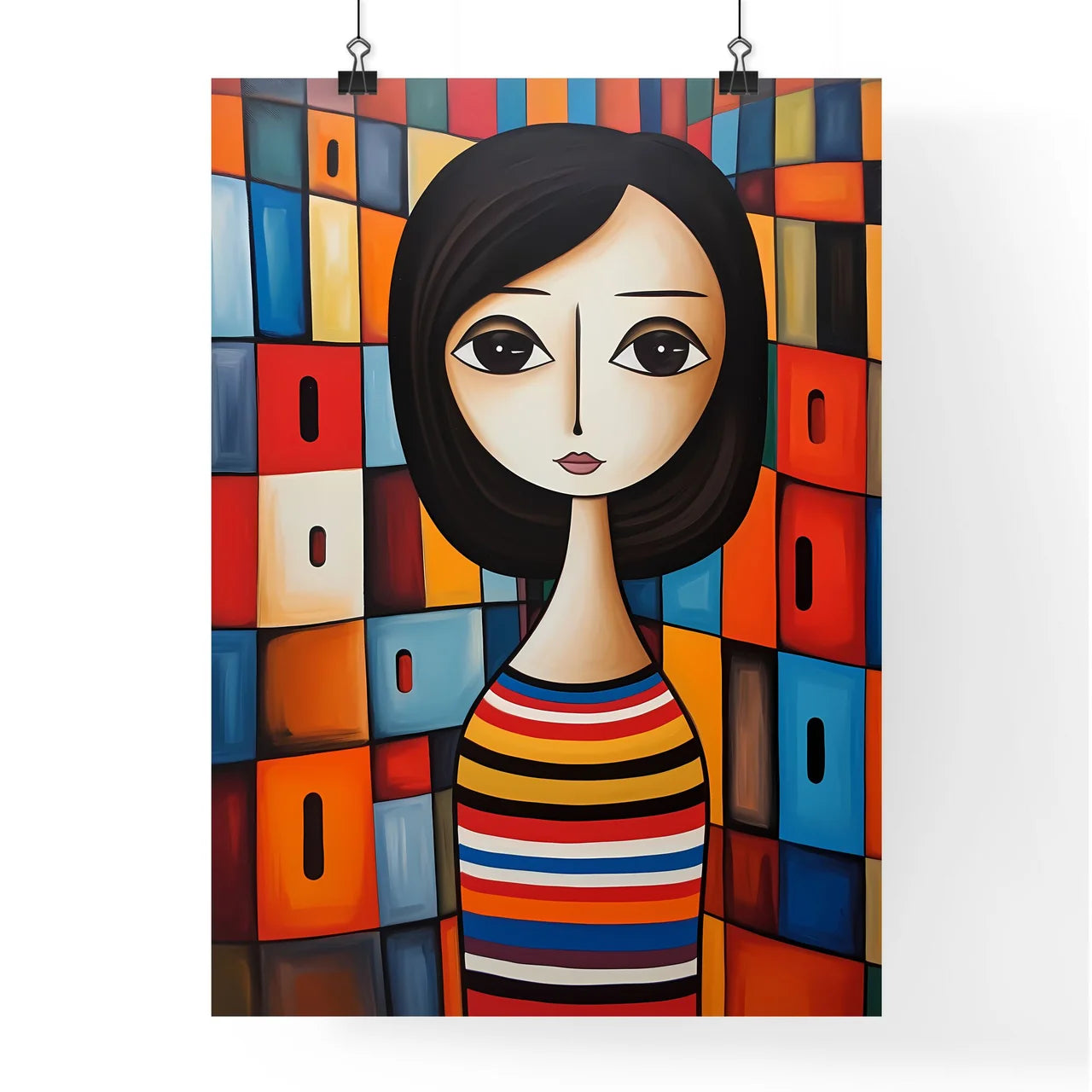 A Painting Of A Woman In A Striped Shirt Art Poster