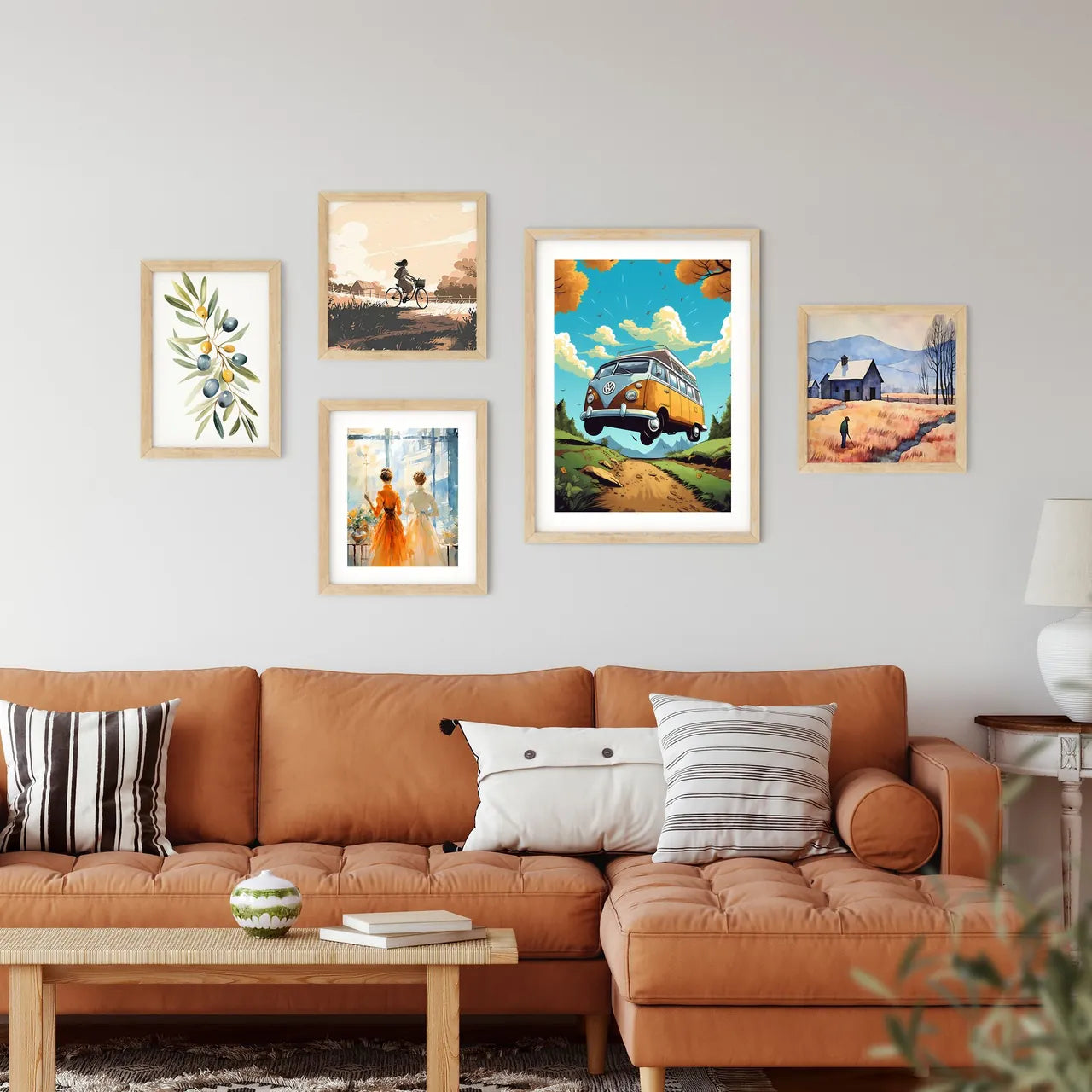 A Cartoon Van Flying Over A Dirt Road Art Pr Framed Print