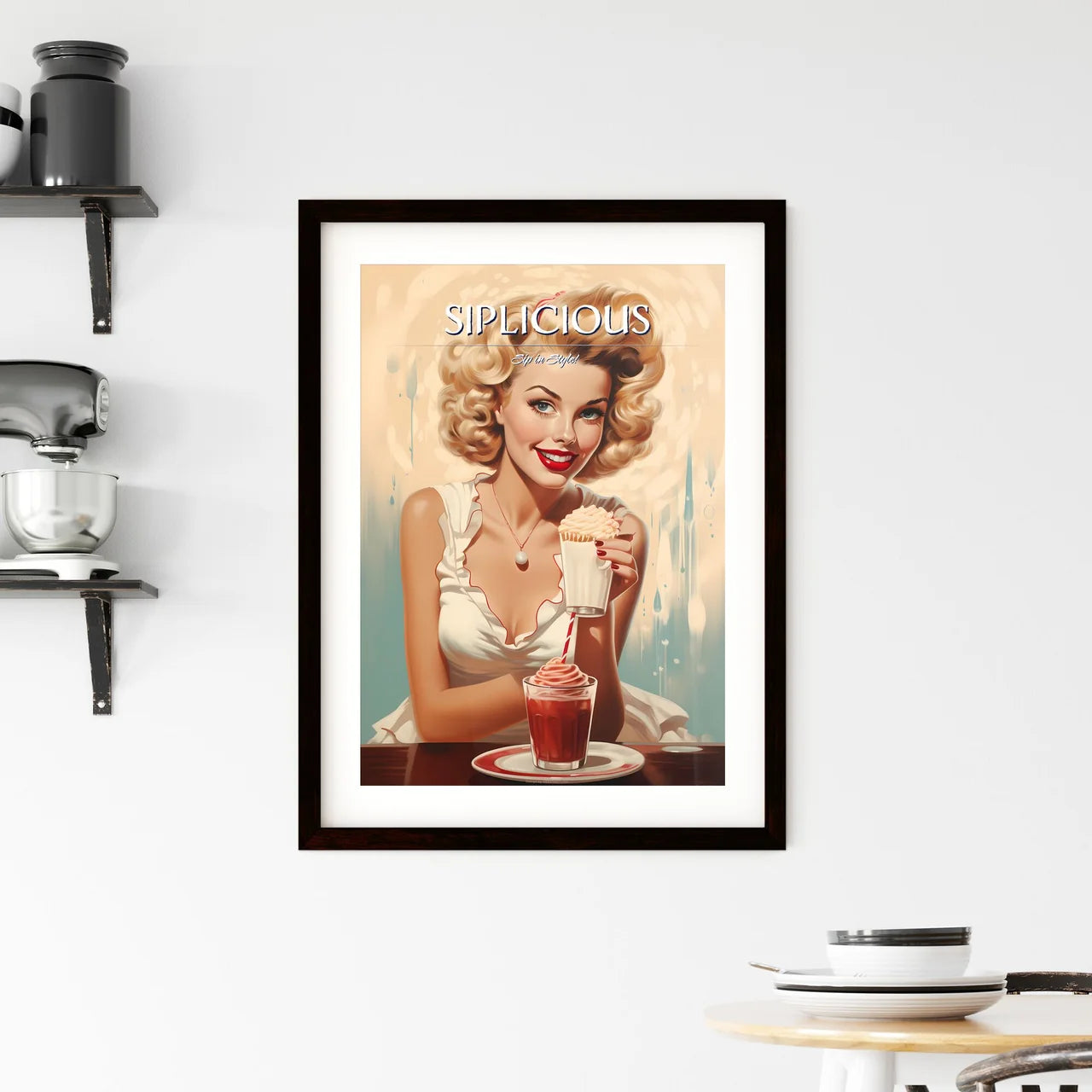 A Woman Holding A Drink And A Cup Of Milksha Framed Print