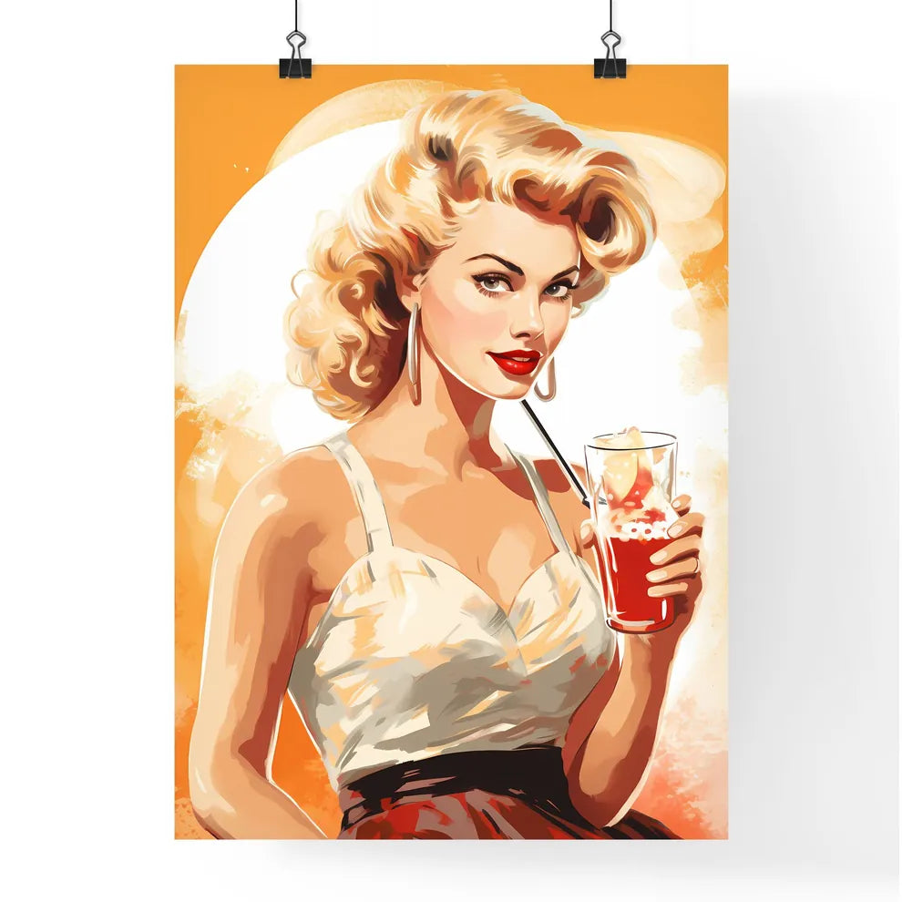 A Woman Holding A Drink Art Prin Poster