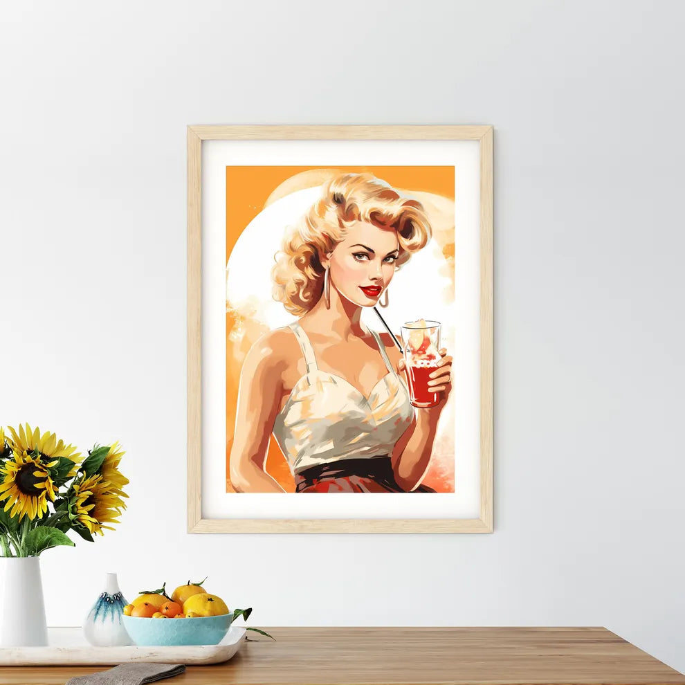 A Woman Holding A Drink Art Prin - Kitchen Hangings