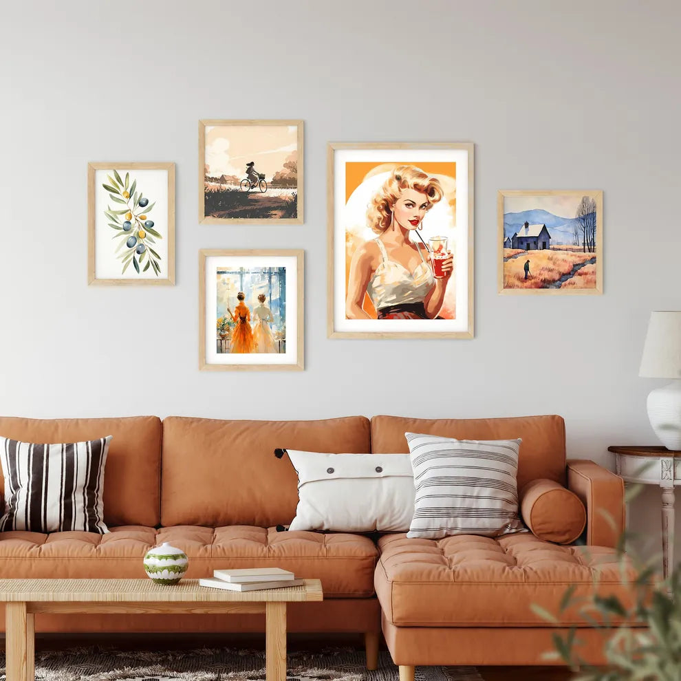 A Woman Holding A Drink Art Prin Framed Print