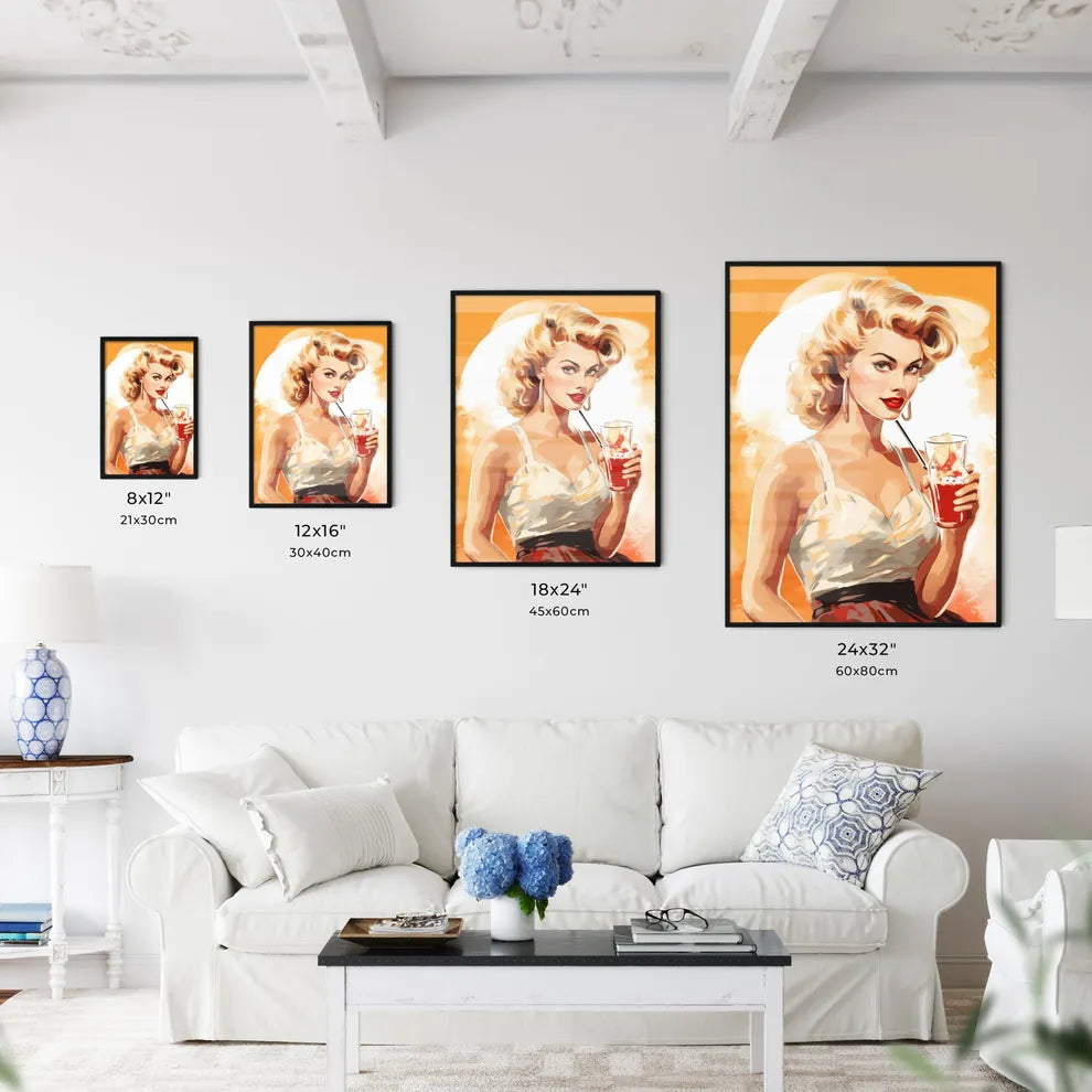 A Woman Holding A Drink Art Prin Wall Art