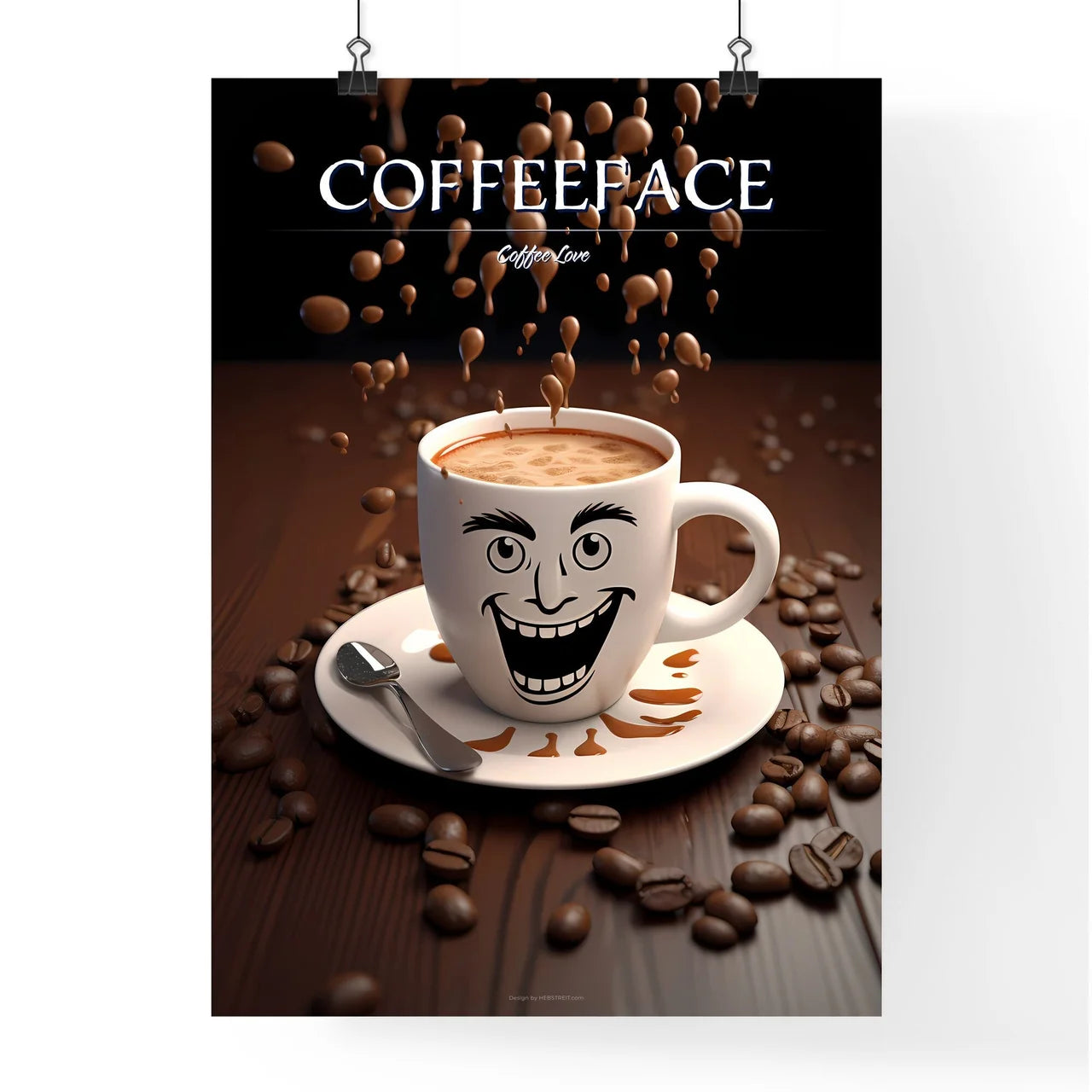 A Coffee Cup With A Face Drawn On It Art Pri Poster