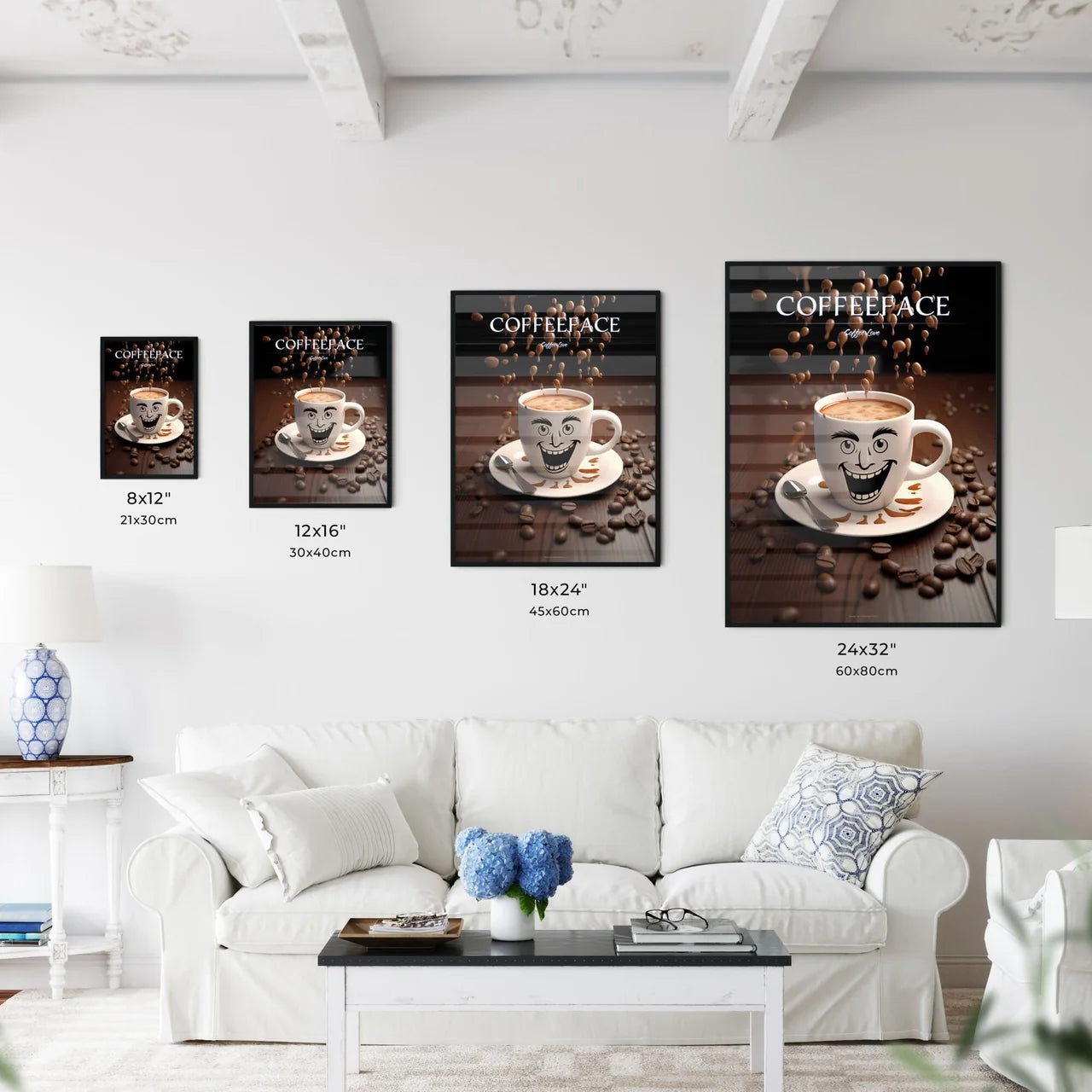 A Coffee Cup With A Face Drawn On It Art Pri - Kitchen Hangings